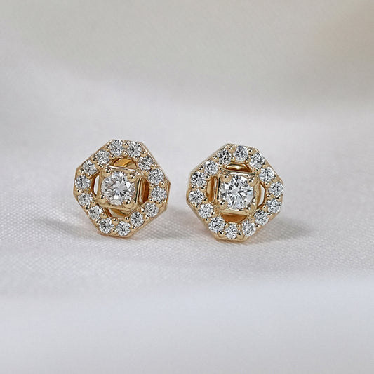 Round Cut Yellow Gold Studs Earrings