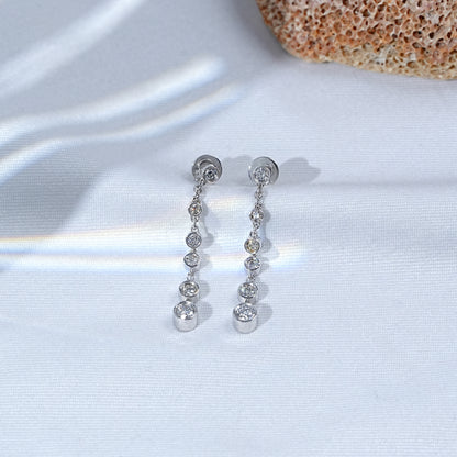 Round Diamond Bezel Set Dangle Drop Earrings