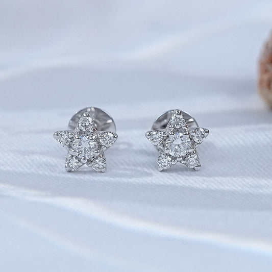 Round Diamond Star Shape Studs Earrings