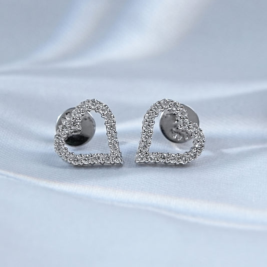 Round Cut Lab Diamond Open Heart Shape Studs Earrings