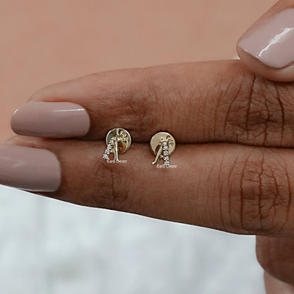 Round Cut Initial Letter Stud Earrings