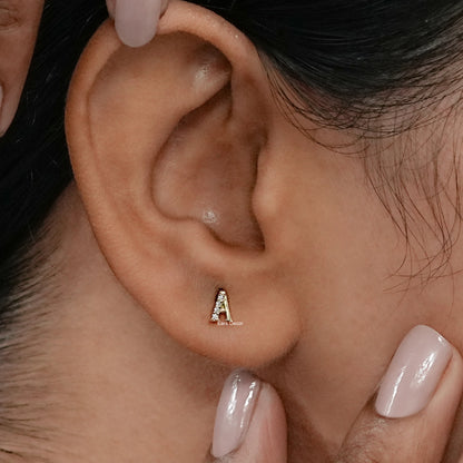 Round Cut Initial Letter Stud Earrings