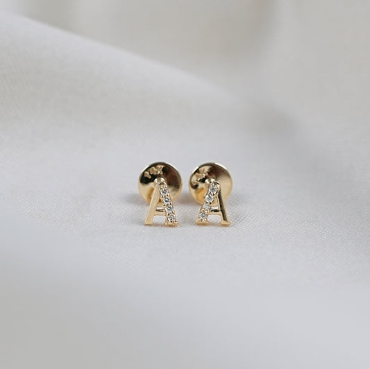 Round Cut Initial Letter Stud Earrings