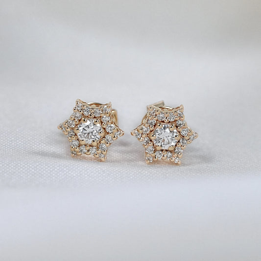 Round Cut Diamond Floral Pave Set Stud Earrings