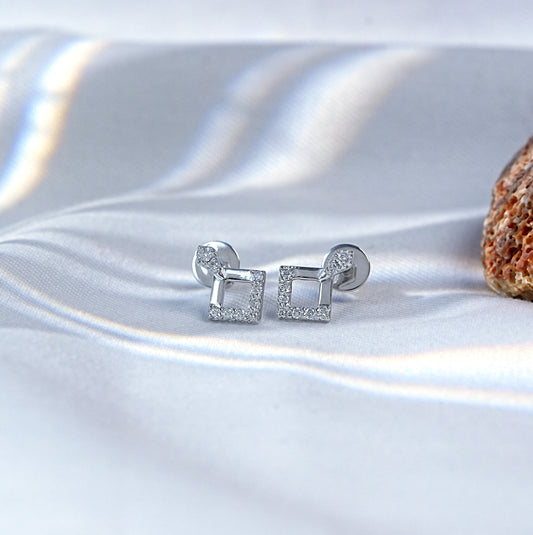 Square Shape Round Diamond Drop Earrings