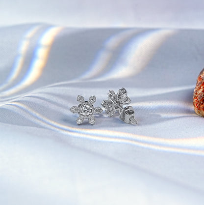 Round Diamond Dainty Flower Stud Earrings