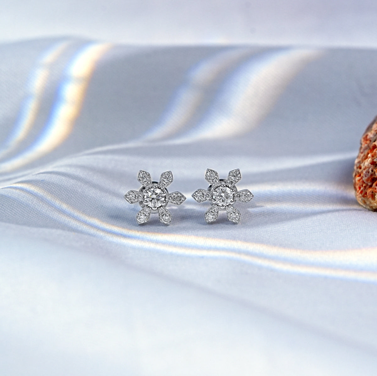 Round Diamond Dainty Flower Stud Earrings
