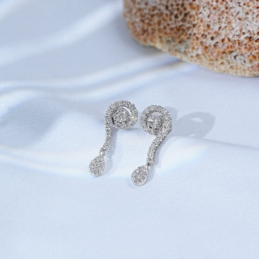 Round Diamond Swirl Dangle Earrings