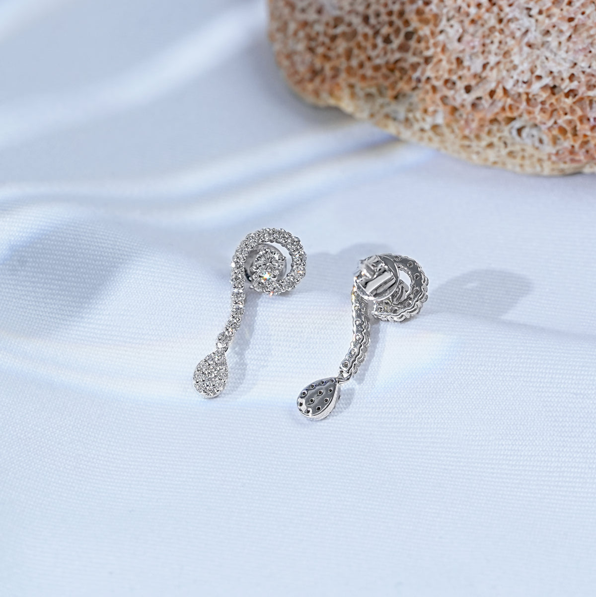 Round Diamond Swirl Dangle Earrings