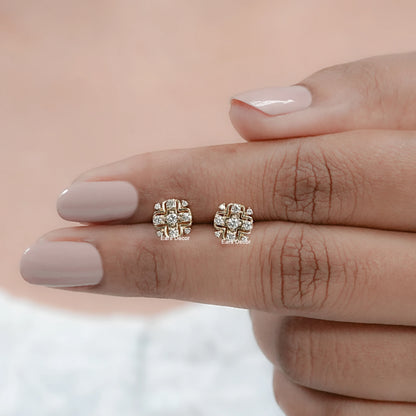 Round Lab Diamond Cluster Stud Earrings