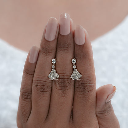 Round Diamond Dangle Drop Pave Set Earrings