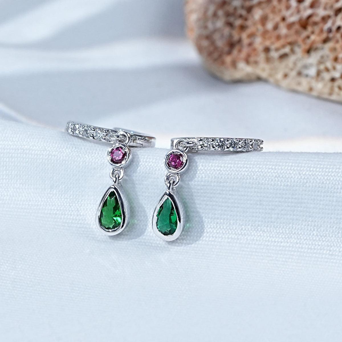Pear Green Gemstone Dangle Hoops earrings