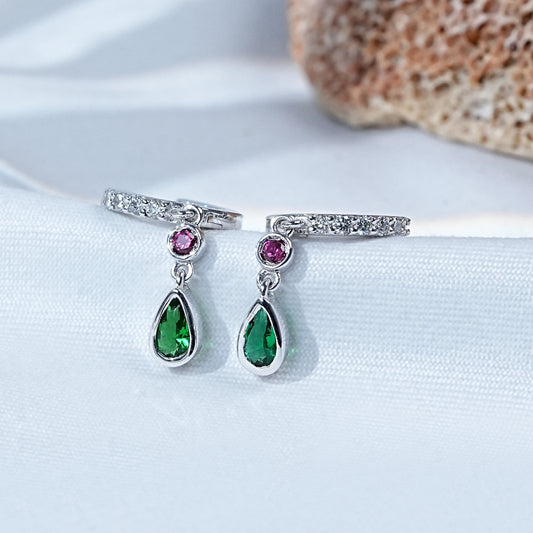 Pear Green Gemstone Dangle Hoops earrings