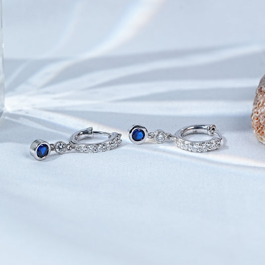 Sapphire Round Gemstone Hoop Earrings