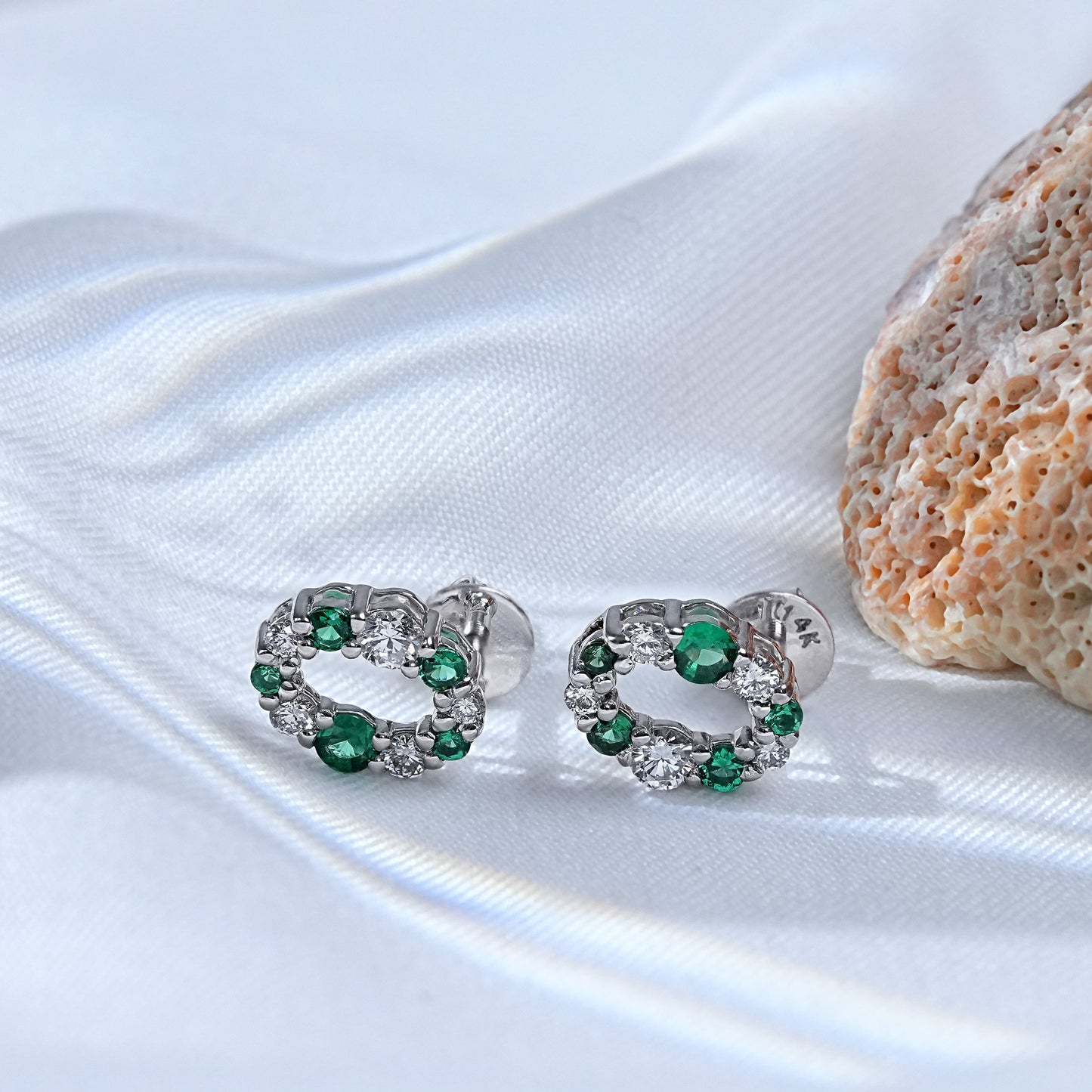 Round Gemstone And Lab Diamond Stud Earrings