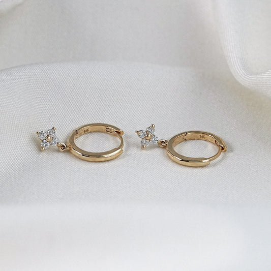 Yellow Gold Round Diamond Hoop Earrings