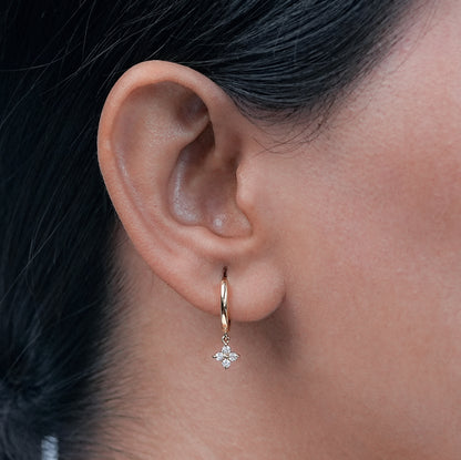 Yellow Gold Round Diamond Hoop Earrings