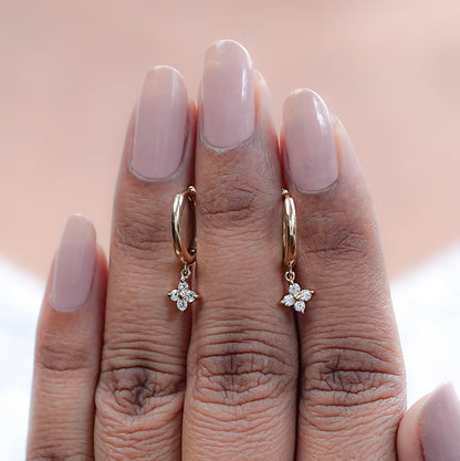 Yellow Gold Round Diamond Hoop Earrings