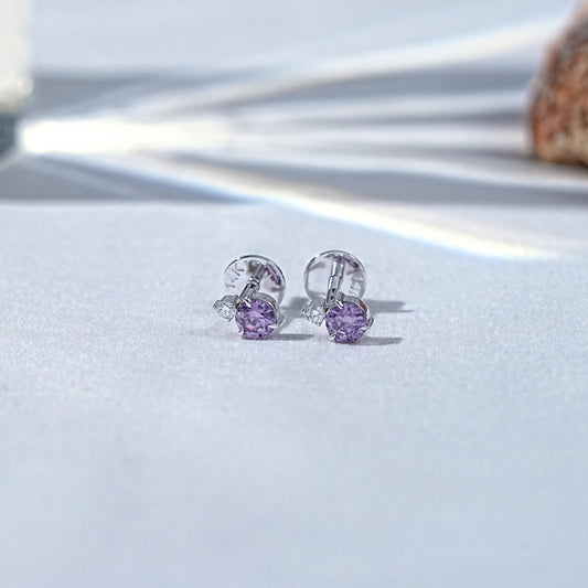 Amethyst Purple Round Gemstone Stud Earrings