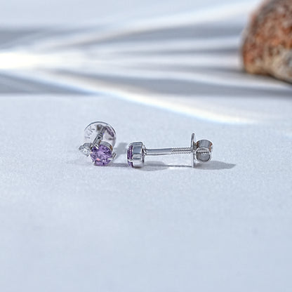 Amethyst Purple Round Gemstone Stud Earrings