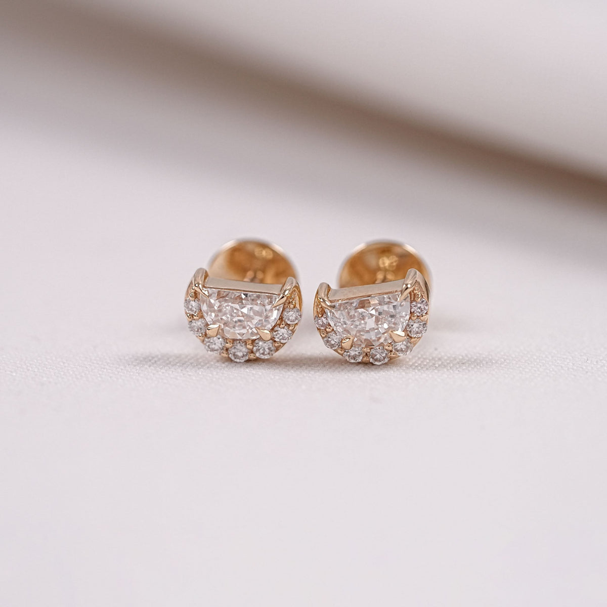 Half Moon Cut Lab Diamond Half Halo Stud