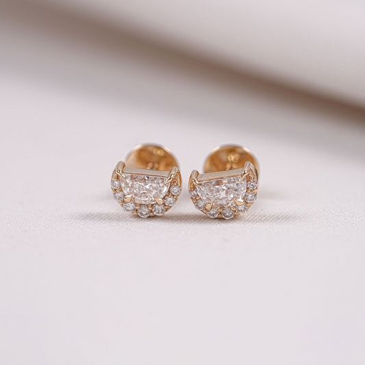 Half Moon Cut Lab Diamond Half Halo Stud