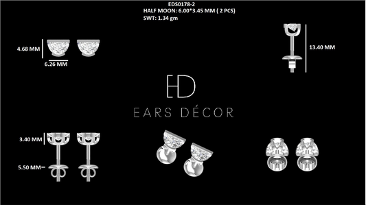 Half Moon Cut Half Bezel Solitaire Stud Earrings