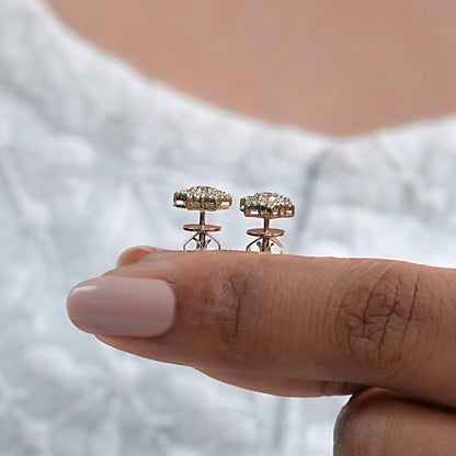 Round Cut Diamond Floral Pave Set Stud Earrings