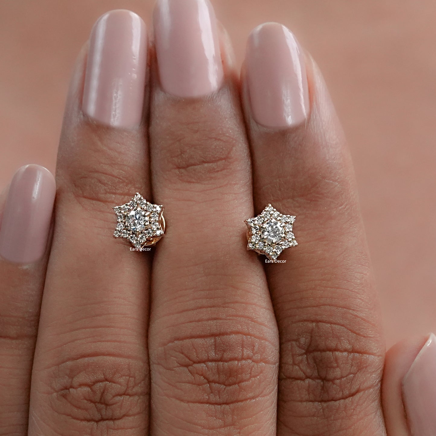 Round Cut Diamond Floral Pave Set Stud Earrings