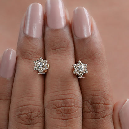 Round Cut Diamond Floral Pave Set Stud Earrings