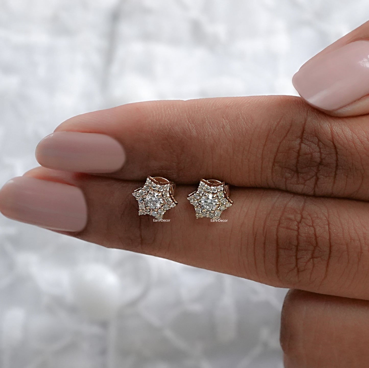 Round Cut Diamond Floral Pave Set Stud Earrings