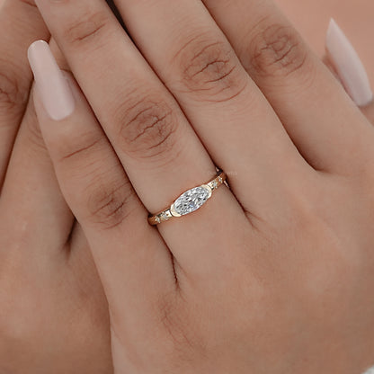 East West Old Mine Moval Cut Half Bezel Ring