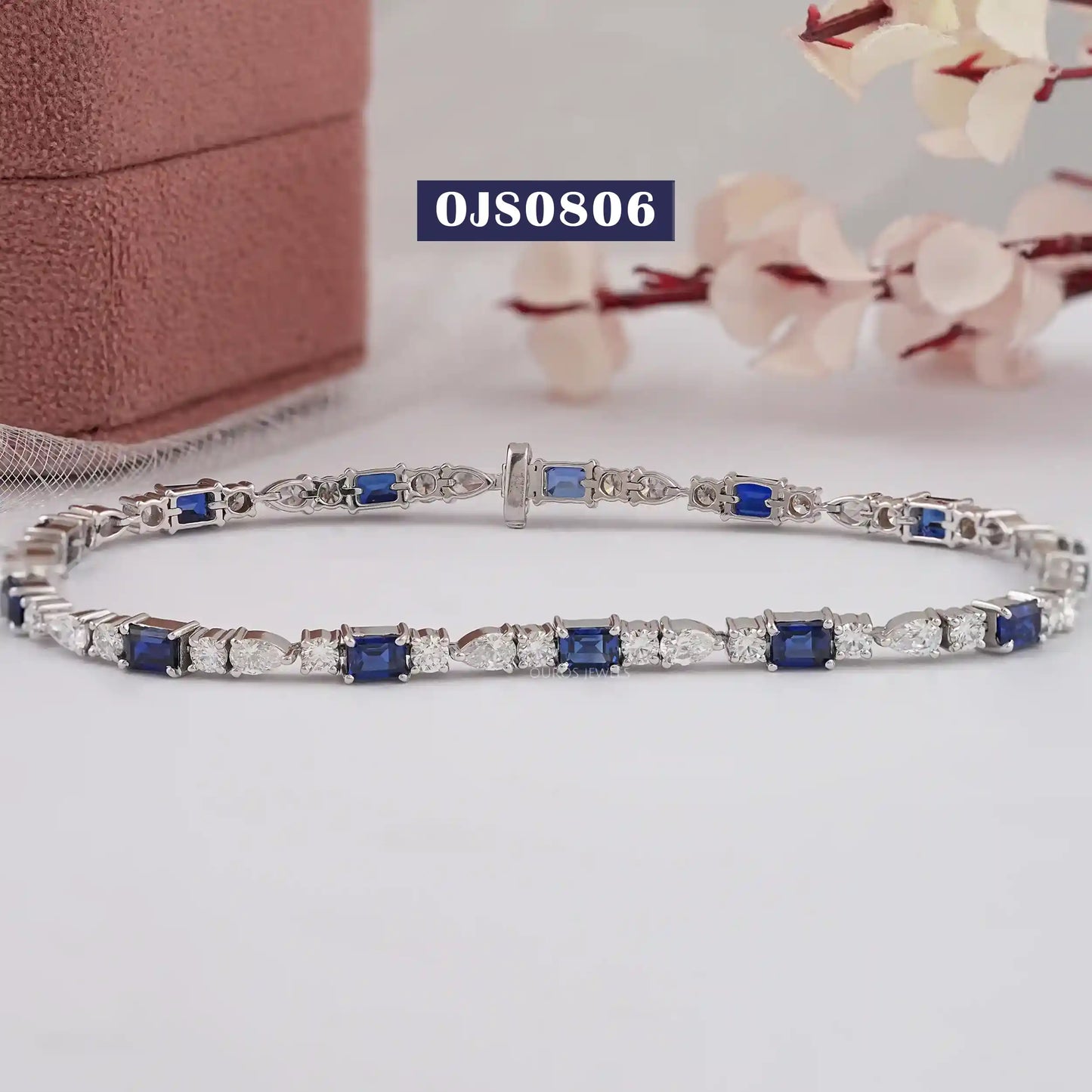 Emerald Cut Blue Sapphire Gemstone Bracelet