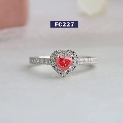 Pink Heart Diamond Halo Ring