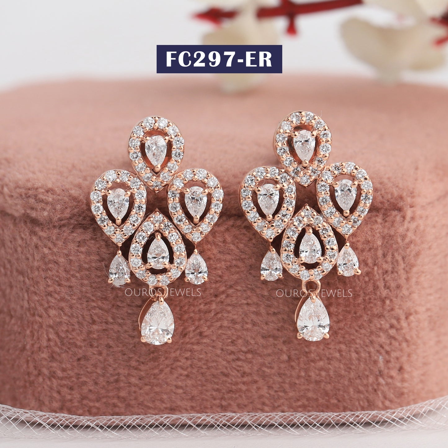 Rose Gold  Pear Cut Halo Earrings