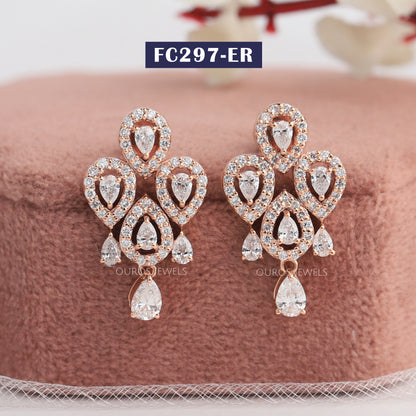 Rose Gold  Pear Cut Halo Earrings