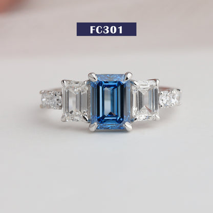 Blue Emerald Cut Engagement Ring
