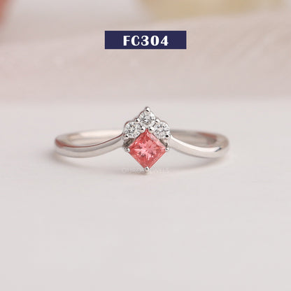Pink Princess Cut Dainty Ring
