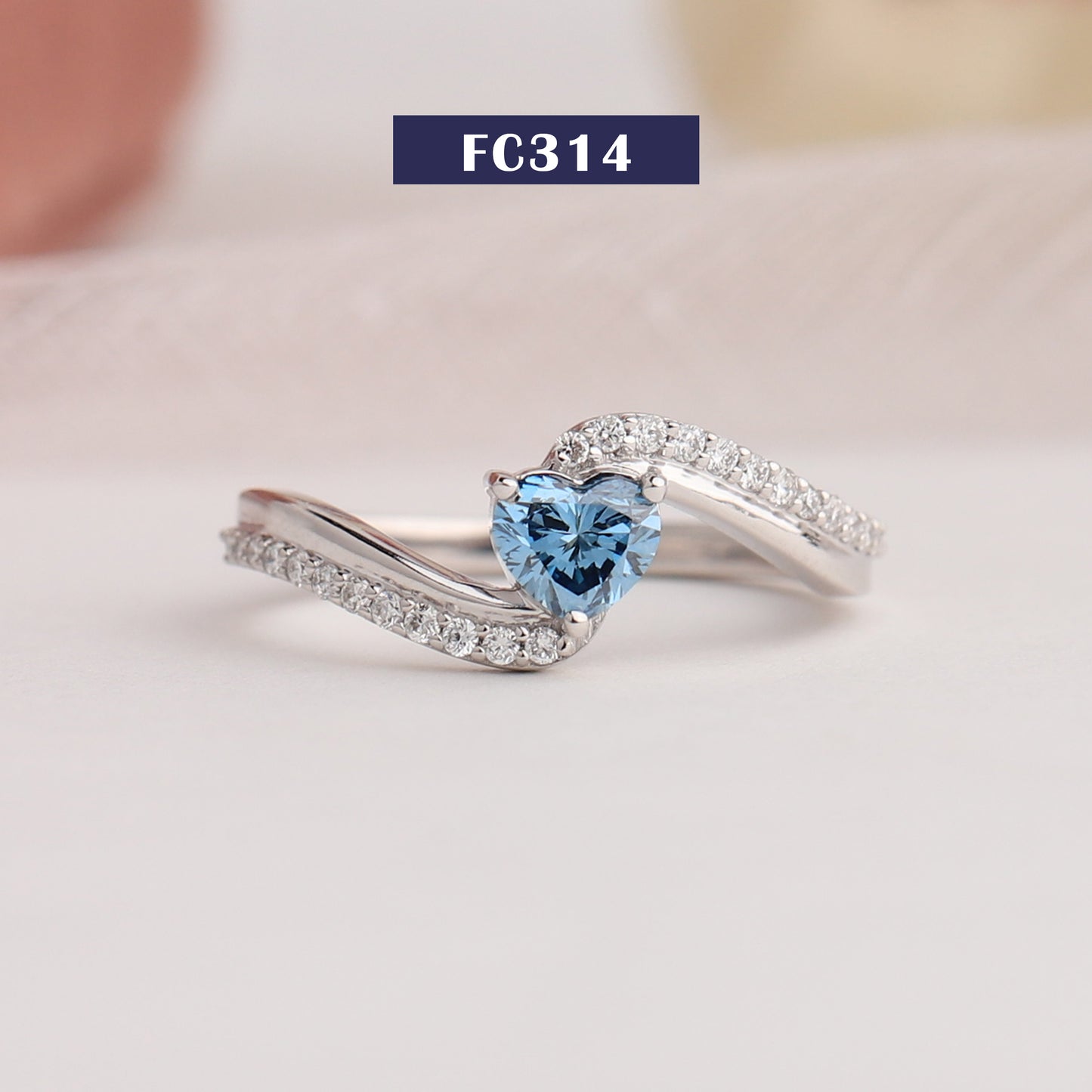 Blue Heart Cut Accent  Diamond  Ring
