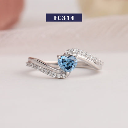 Blue Heart Cut Accent  Diamond  Ring