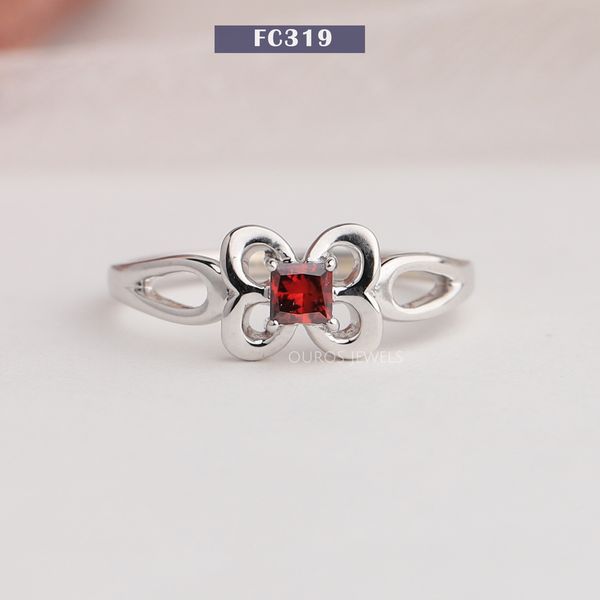 Red Asscher Cut  Lab Diamond  Dainty Ring