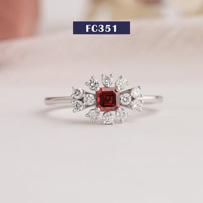 Red Ascher Cut Lab Diamond Halo Ring
