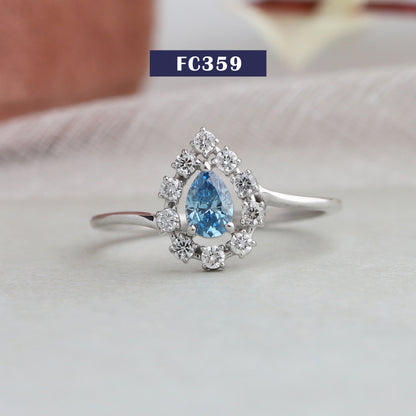 Blue Pear Cut Halo Lab Diamond Ring