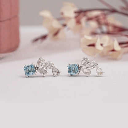 Blue Asscher And Pear Cut Drop Dangle Earring