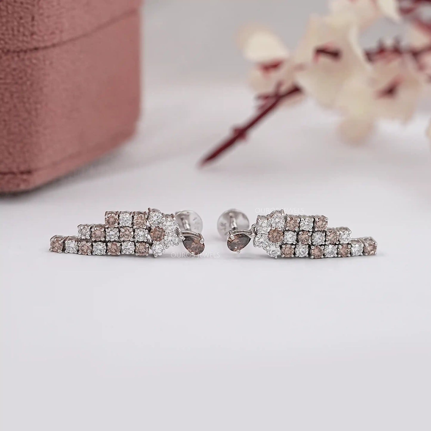 Chocolate Pear Cut Lab Diamond Chandelier Earrings