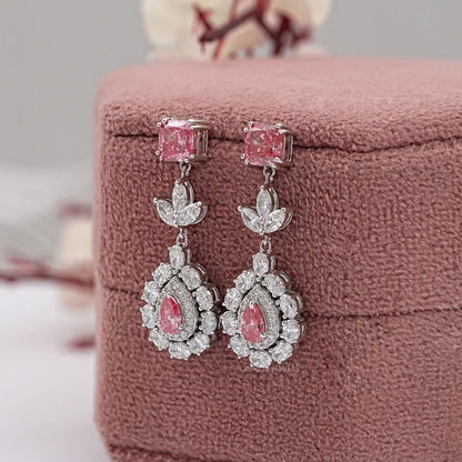 Pink Cushion And Pear Cut Drop Dangle Earring