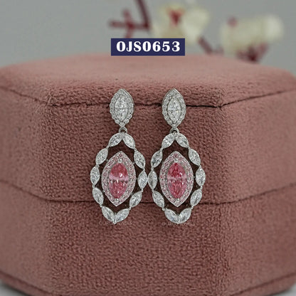 Fancy Pink Marquise Cut Double Halo Earrings