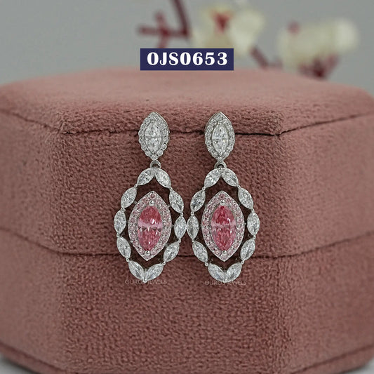 Fancy Pink Marquise Cut Double Halo Earrings
