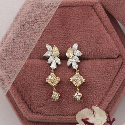 Yellow Pear Cut Chandelier Bridal Earrings