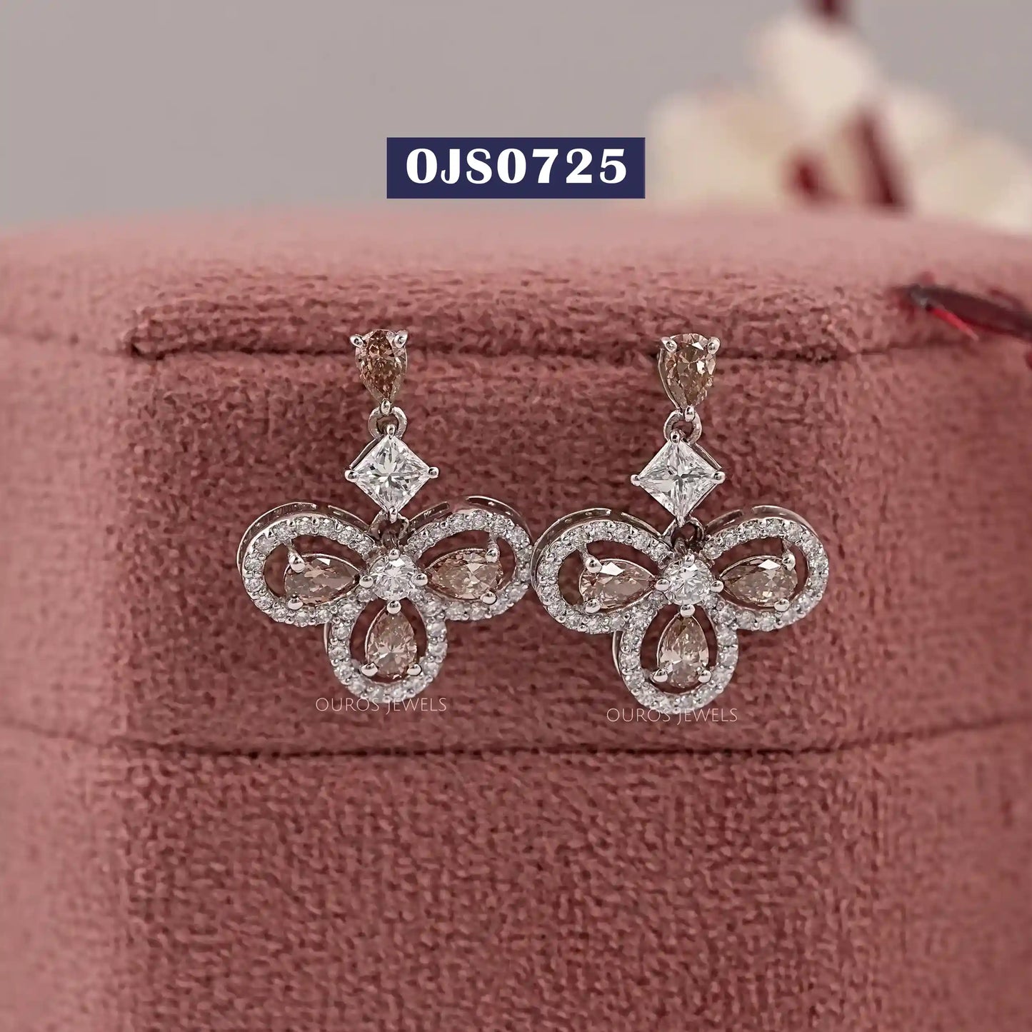 Flower Shape Pear Cut Chocolate Lab Diamond Earring